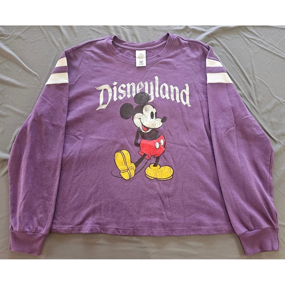 Disney Sweatshirt Women 1X Purple Mickey Mouse Disneyland Varsity Striped